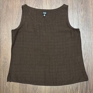 Eileen Fisher Linen Blend Sleeveless Tank Top Brown Large Minimalist
